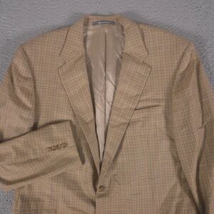 Hickey Freeman Sport Coat Mens 46 Long Tan Houndstooth Twill Madison Blazer